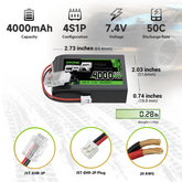 OVONIC 4000mAh 2S 50C 7.4V TX Lipo Battery with JST Plug for Spektrum transmitter